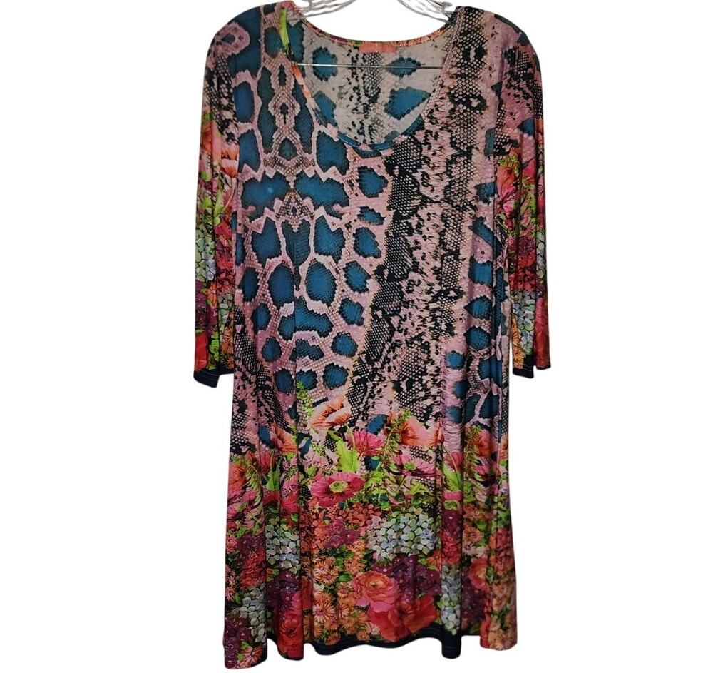 Simply Aster By Firmiana Floral Snake Skin Knee Length Dress Size Small